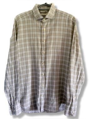 Suitsupply Linen Cotton Plaid Button Up LS Slim Fit Shirt Tessitura Monti Sz 16